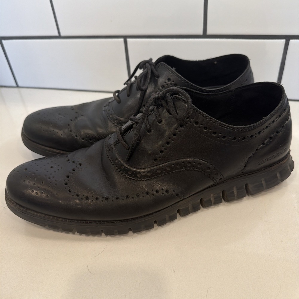 Cole Haan Grand.Os ZERØGRAND Black Leather Wingtip Oxford Dress Shoes 13M